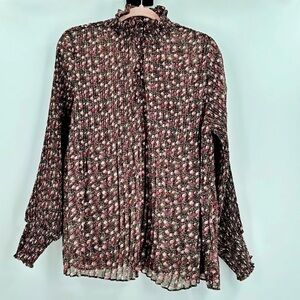 Cabi The Princess Bride High Neck Sheer Floral Knife Pleat Blouse Size Medium